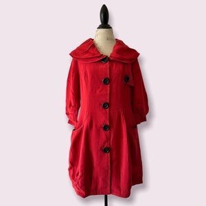 NWT Red Collared Long Peacoat Large